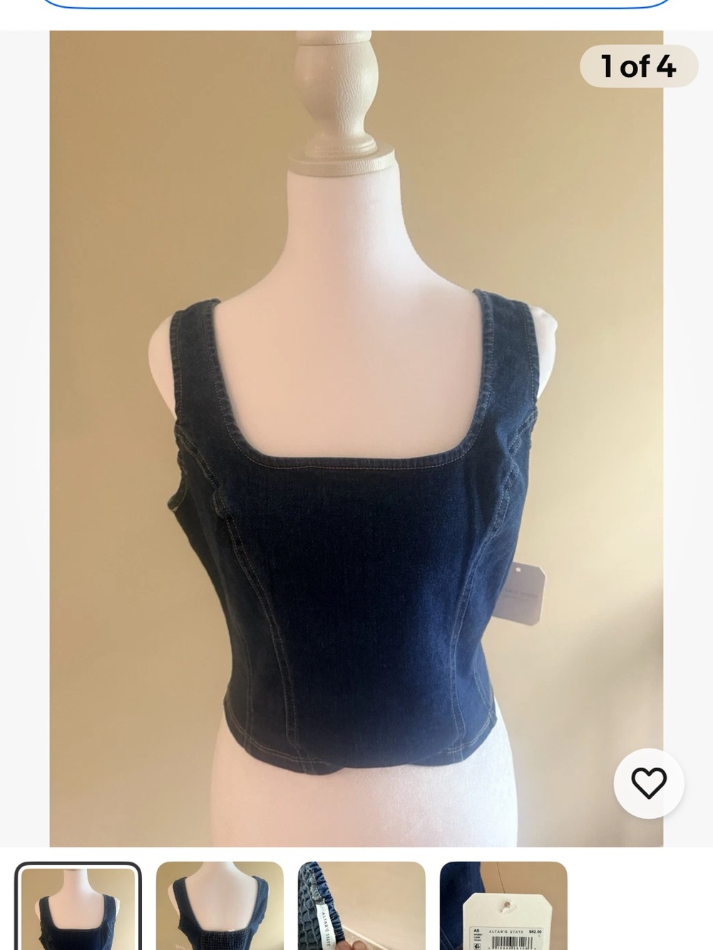 Altar'd State Dark Denim Square Neck Tank Top